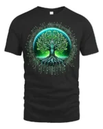 Cyber Nature Tree T-Shirt High Tech Botanical Graphic Tee for Eco Enthusiasts - black t-shirt on white background