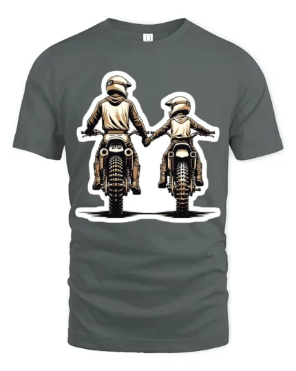 Biker Dad and Son T-Shirt  Motocross Love Family Ride Together Graphic Tee - gray t-shirt on white background