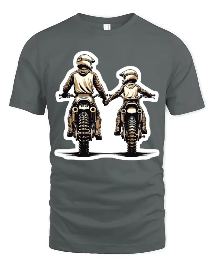Biker Dad and Son T-Shirt  Motocross Love Family Ride Together Graphic Tee - gray t-shirt on white background