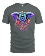 Tribal Elephant Warrior T-Shirt  Bold Psychedelic Graphic Fantasy Animal Tee - gray t-shirt on white background