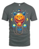 Colorful Cartoon Bear T-Shirt  Fun Whimsical Graphic Tee for Animal Lovers - gray t-shirt on white background