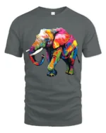 Psychedelic Elephant T-Shirt Bright Safari Graphic Tee for Elephant Lovers - gray t-shirt on white background
