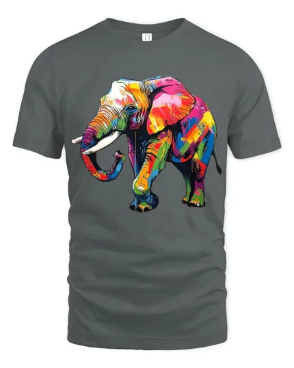 Psychedelic Elephant T-Shirt Bright Safari Graphic Tee for Elephant Lovers - gray t-shirt on white background