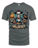 Grillfather BBQ T-Shirt for Dad Funny Skull Grill Master Tee for Father’s Day - gray t-shirt on white background