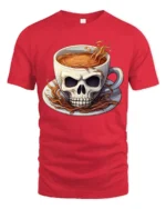 Skull Coffee Cup T-Shirt  Funny Gothic Caffeine Addict Tee for Coffee Lovers - red t-shirt on white background