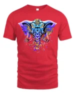Tribal Elephant Warrior T-Shirt  Bold Psychedelic Graphic Fantasy Animal Tee - red t-shirt on white background
