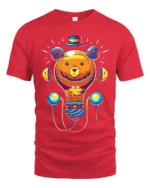 Colorful Cartoon Bear T-Shirt  Fun Whimsical Graphic Tee for Animal Lovers - red t-shirt on white background