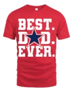 Best Dad Ever T-Shirt Bold Star Design Tee for Father’s Day and Sports Fans - red t-shirt on white background
