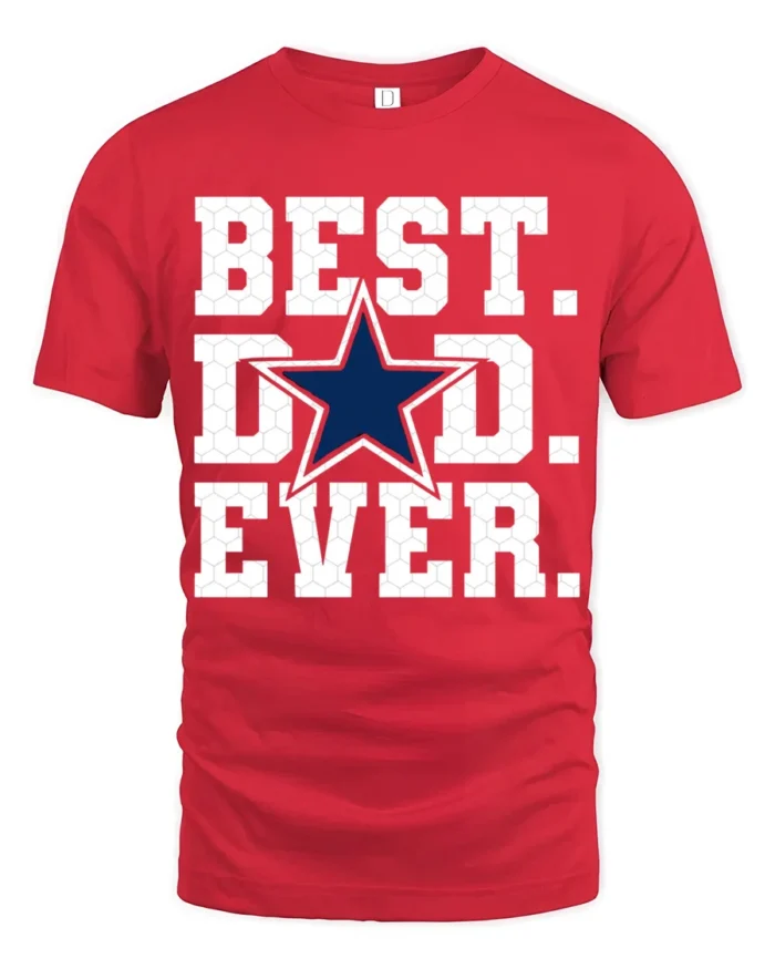 Best Dad Ever T-Shirt Bold Star Design Tee for Father’s Day and Sports Fans - red t-shirt on white background