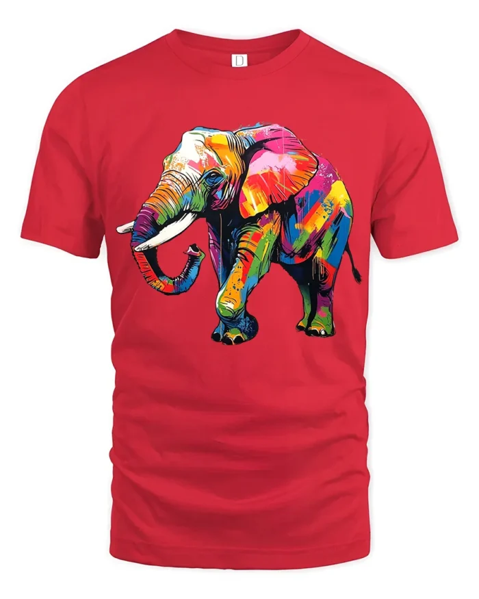 Psychedelic Elephant T-Shirt Bright Safari Graphic Tee for Elephant Lovers - red t-shirt on white background
