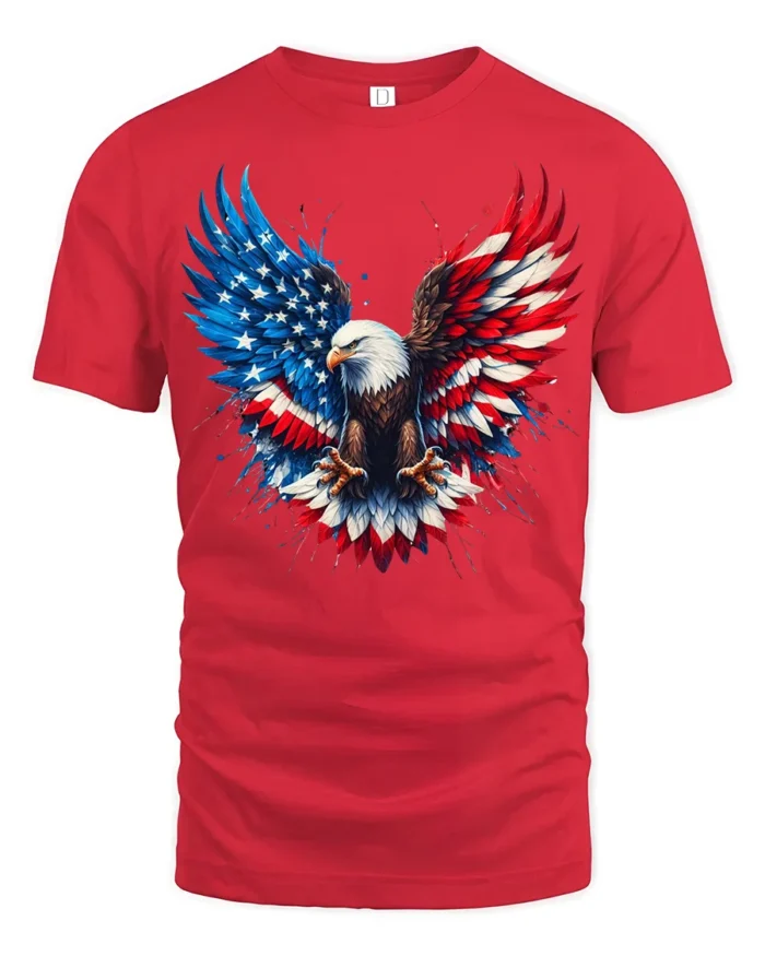 Freedom Eagle T-Shirt  American Flag Wings Graphic Tee for Proud Patriots - red t-shirt on white background