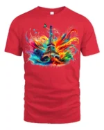 Paris Eiffel Tower T-Shirt Color Splash Artistic Tee for Travel Lovers and Dreamers - red t-shirt on white background
