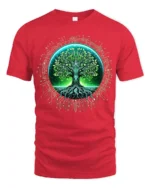 Cyber Nature Tree T-Shirt High Tech Botanical Graphic Tee for Eco Enthusiasts - red t-shirt on white background