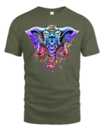 Tribal Elephant Warrior T-Shirt  Bold Psychedelic Graphic Fantasy Animal Tee - military green t-shirt on white background