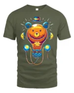 Colorful Cartoon Bear T-Shirt  Fun Whimsical Graphic Tee for Animal Lovers - military green t-shirt on white background
