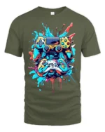 Colorful Gaming Controller T-Shirt Cool Gamer Graphic Tee for Console Fans - military green t-shirt on white background