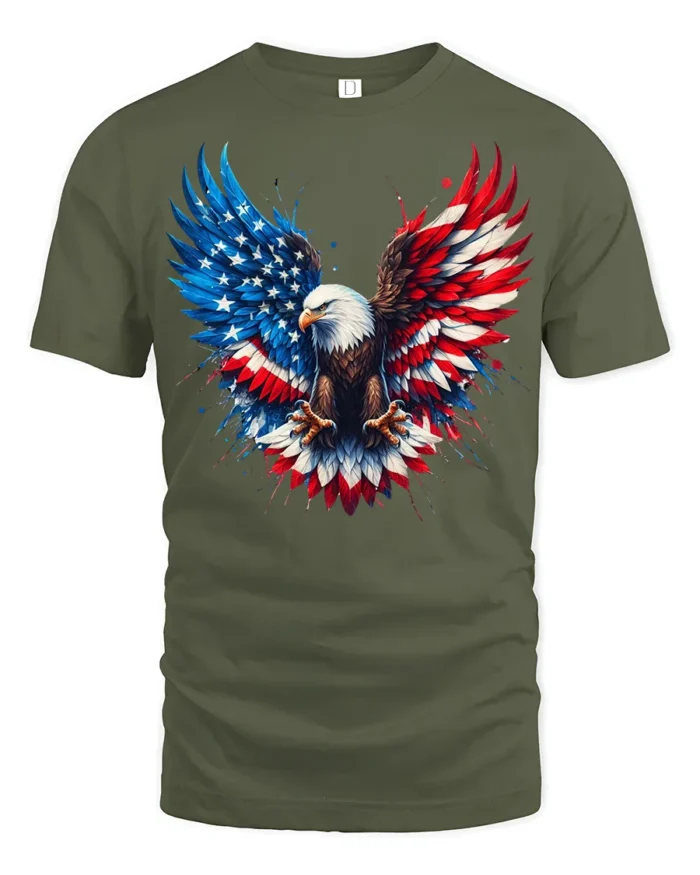 Freedom Eagle T-Shirt  American Flag Wings Graphic Tee for Proud Patriots - military green t-shirt on white background