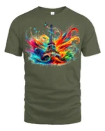Paris Eiffel Tower T-Shirt Color Splash Artistic Tee for Travel Lovers and Dreamers - military green t-shirt on white background