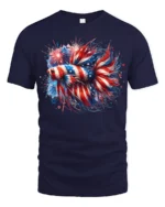 American Flag Betta Fish T-Shirt Patriotic Firework Tee for 4th of July Vibes - navy t-shirt on white background