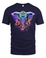 Tribal Elephant Warrior T-Shirt  Bold Psychedelic Graphic Fantasy Animal Tee - navy t-shirt on white background