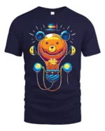 Colorful Cartoon Bear T-Shirt  Fun Whimsical Graphic Tee for Animal Lovers - navy t-shirt on white background