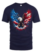 Freedom Eagle T-Shirt American Flag Wings Graphic Tee for Proud Patriots - navy t-shirt on white background