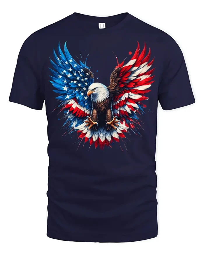 Freedom Eagle T-Shirt  American Flag Wings Graphic Tee for Proud Patriots - navy t-shirt on white background