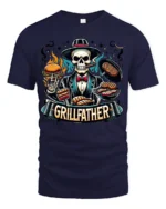 Grillfather BBQ T-Shirt for Dad Funny Skull Grill Master Tee for Father’s Day - navy t-shirt on white background