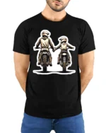Biker Dad and Son T-Shirt  Motocross Love Family Ride Together Graphic Tee - model wearing black shirt, hands behind back