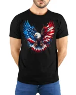 Freedom Eagle T-Shirt American Flag Wings Graphic Tee for Proud Patriots - model wearing black shirt, hands behind back