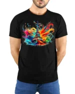 Paris Eiffel Tower T-Shirt Color Splash Artistic Tee for Travel Lovers and Dreamers - model wearing black shirt, hands behind back