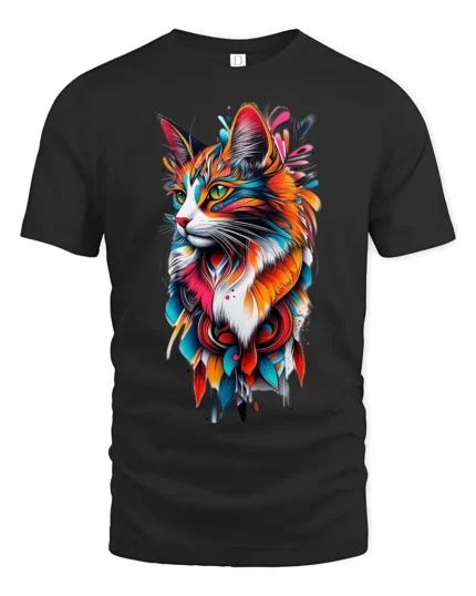 Vibrant Abstract Cat Colorful Artistic Kitten T-Shirt for Cat Lovers - black t-shirt on white background