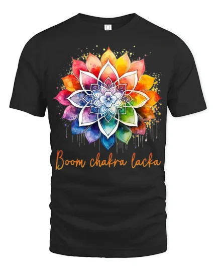 Boom Chakra Lotus Vibrant Meditation Yoga T-Shirt for Spiritual Souls - black t-shirt on white background