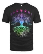 Celestial Chakra Tree - Gradient Moon Phases Tree of Life Yoga Zen T-Shirt - black t-shirt on white background