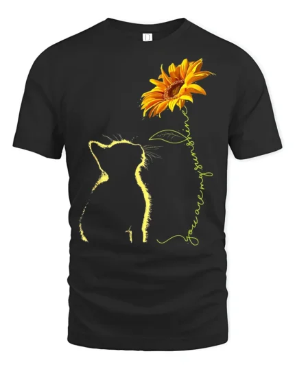 Cat and Sunflower You Are My Sunshine Kitten T-Shirt for Pet Owners - black t-shirt on white background
