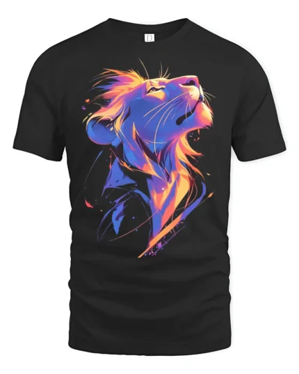 Colorful Lion Head T-Shirt Vibrant King of the Jungle Tee for Lion Lovers - black t-shirt on white background