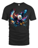Bold Flying Eagle T-Shirt Vibrant American Symbol Tee in Artistic Design - black t-shirt on white background