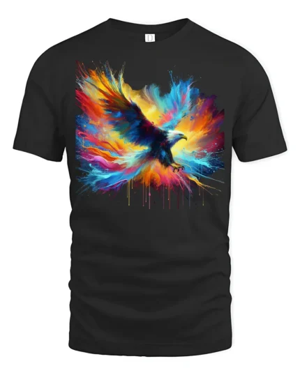 Patriotic Eagle T-Shirt Explosive Color Freedom Bird Graphic Tee for Americans - black t-shirt on white background
