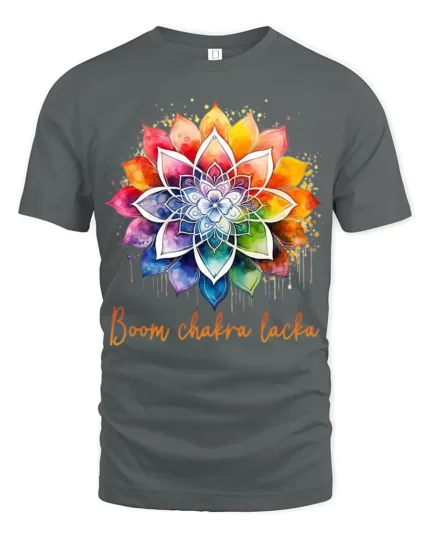 Boom Chakra Lotus Vibrant Meditation Yoga T-Shirt for Spiritual Souls - gray t-shirt on white background