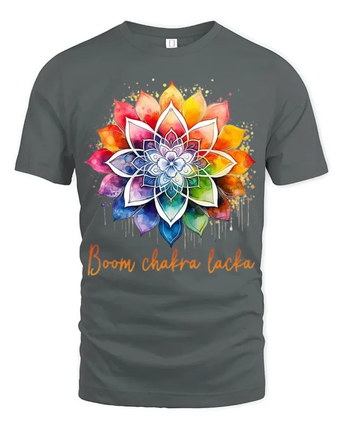 Boom Chakra Lotus Vibrant Meditation Yoga T-Shirt for Spiritual Souls - gray t-shirt on white background
