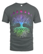 Celestial Chakra Tree - Gradient Moon Phases Tree of Life Yoga Zen T-Shirt - gray t-shirt on white background