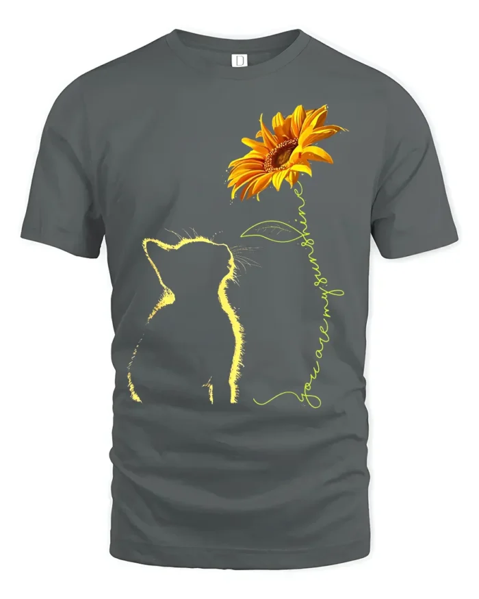 Cat and Sunflower You Are My Sunshine Kitten T-Shirt for Pet Owners - gray t-shirt on white background