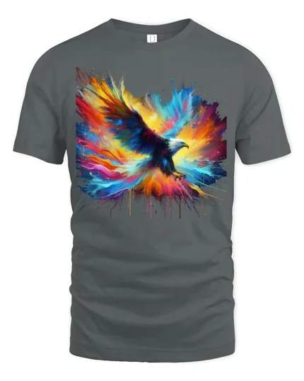 Patriotic Eagle T-Shirt Explosive Color Freedom Bird Graphic Tee for Americans - gray t-shirt on white background