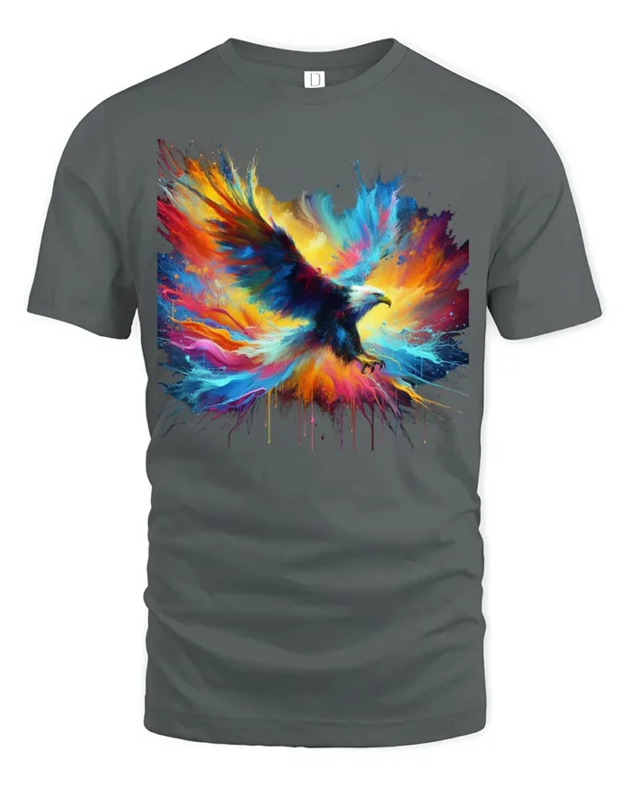 Patriotic Eagle T-Shirt Explosive Color Freedom Bird Graphic Tee for Americans - gray t-shirt on white background