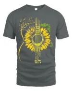 Sunflower Guitar T-Shirt Floral Musical Notes Tee for Music and Nature Lovers - gray t-shirt on white background