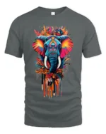 Colorful Elephant T-Shirt Tribal Wildlife Art Tee for Nature and Culture Lovers - gray t-shirt on white background