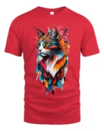 Vibrant Abstract Cat Colorful Artistic Kitten T-Shirt for Cat Lovers - red t-shirt on white background