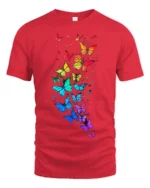 Rainbow Wings Colorful Flying Butterflies T-Shirt for Nature Fans - red t-shirt on white background