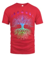 Celestial Chakra Tree - Gradient Moon Phases Tree of Life Yoga Zen T-Shirt - red t-shirt on white background