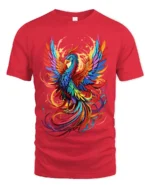 Colorful Phoenix Flight T-Shirt Vibrant Mythical Bird Graphic Tee for US Style - red t-shirt on white background